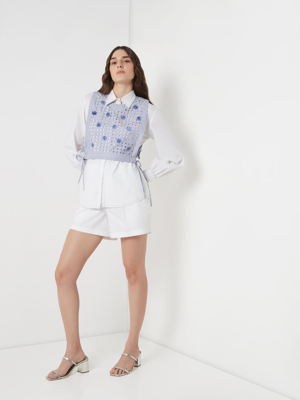 White Poplin Shirt + Embellished Bib