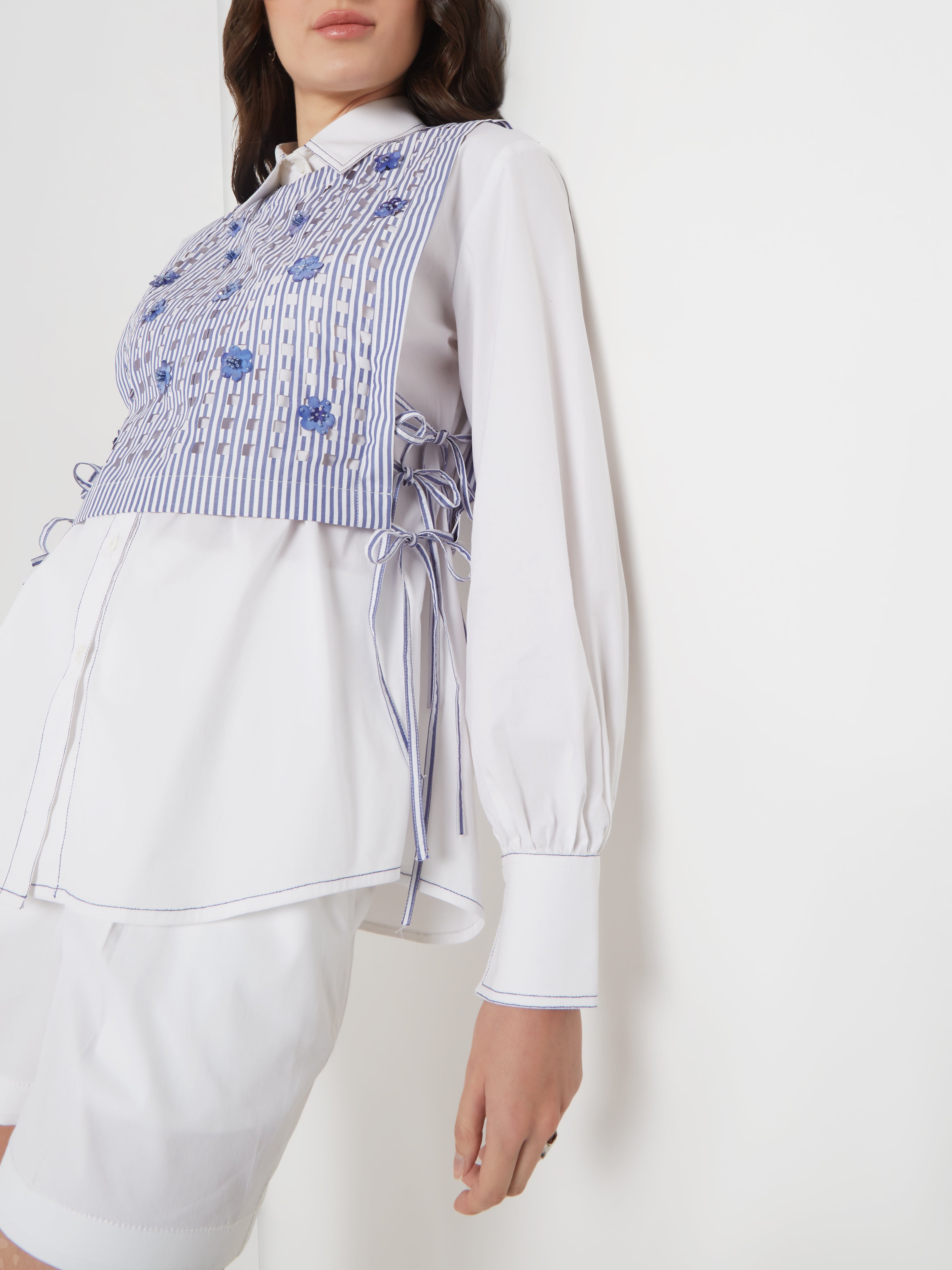 White Poplin Shirt + Embellished Bib