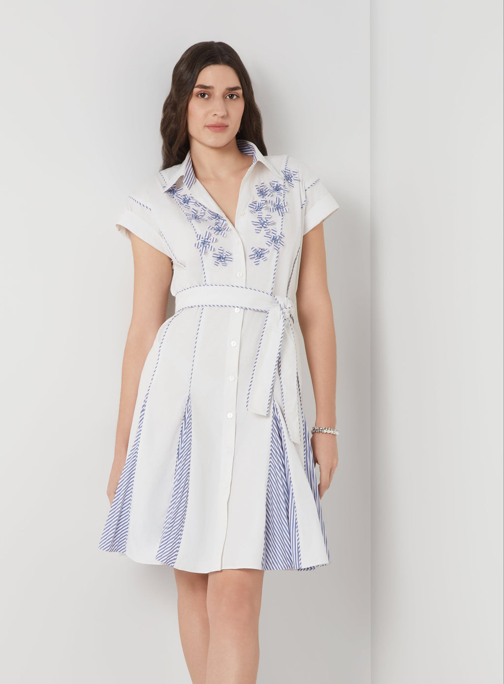 White Embellished Shirt Dress