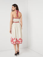 Floral Cotton Linen Halter Midi