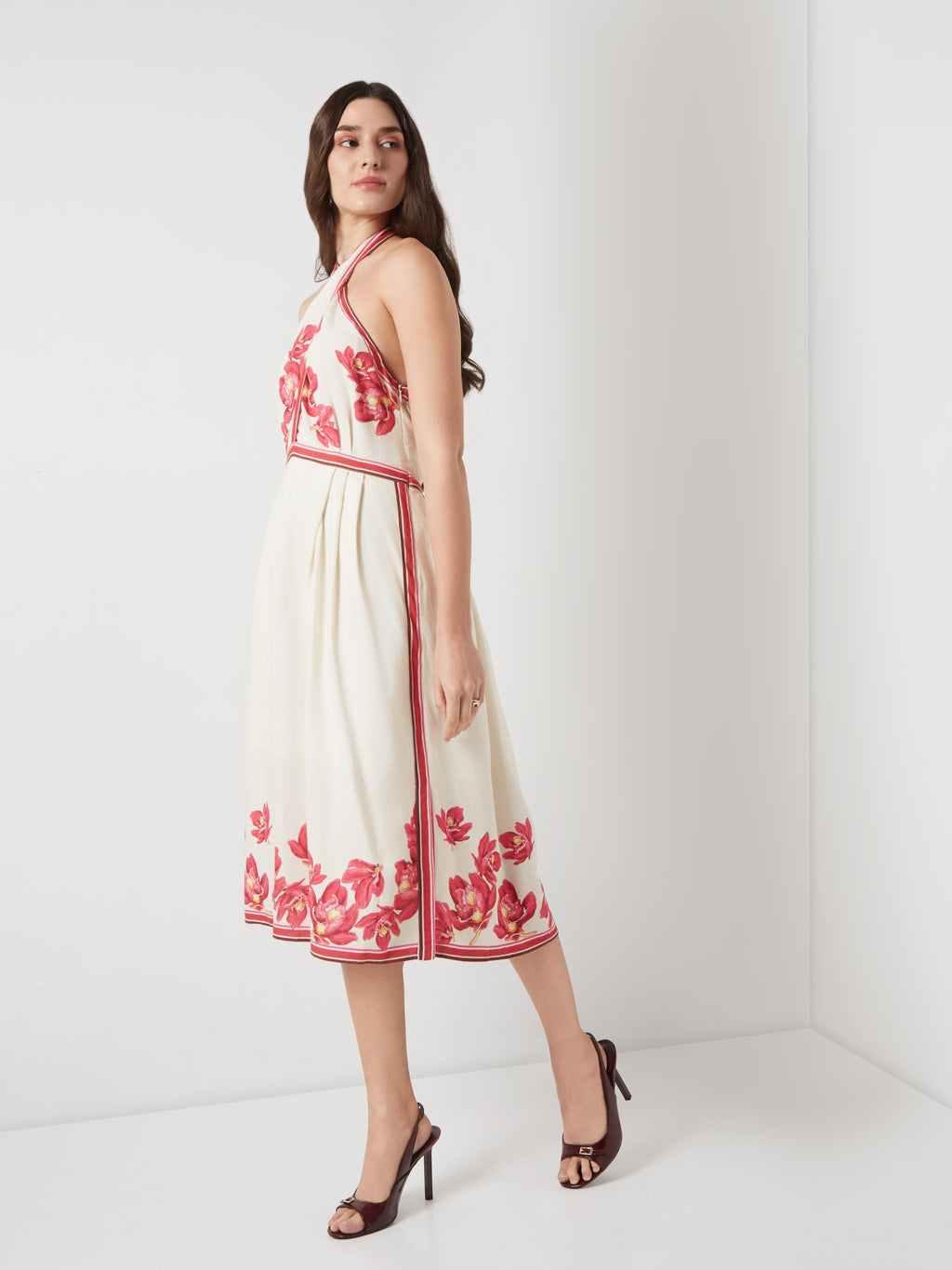 Floral Cotton Linen Halter Midi