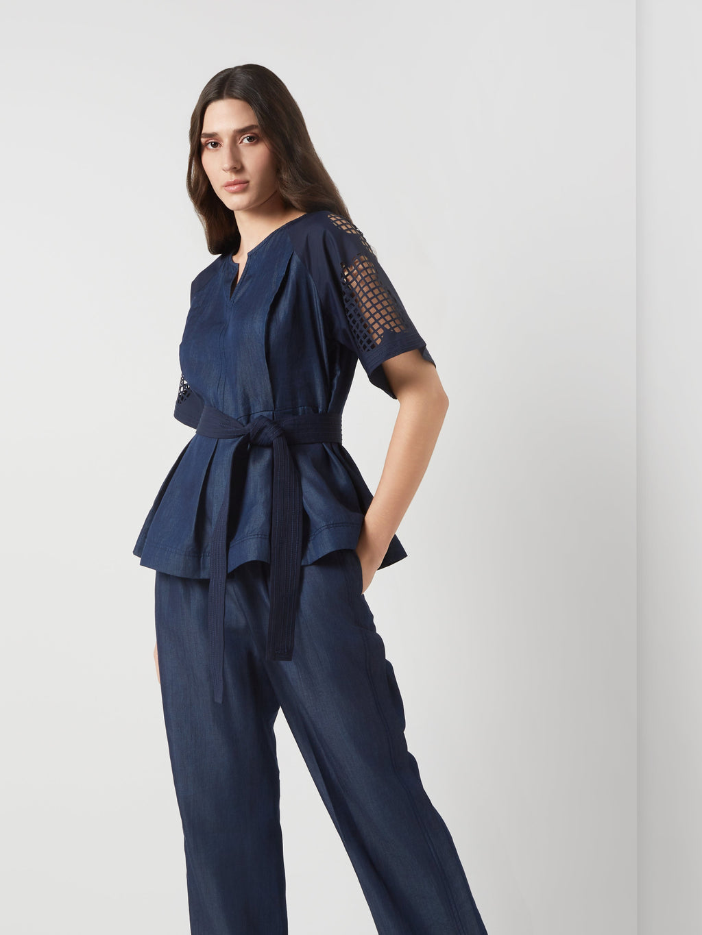 Tencel Denim Peplum Top